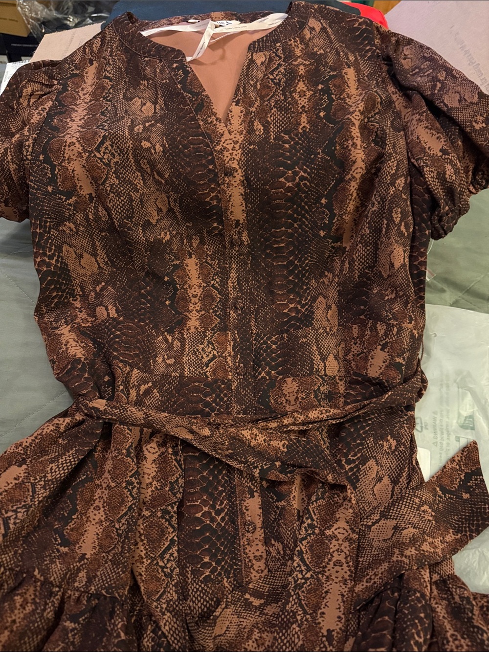 Nanette Lepore Brown and Black Snake-Print Midi Dress
